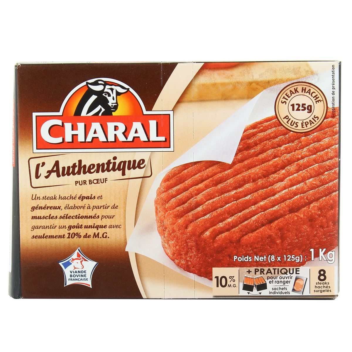 Charal Steaks hachés pur boeuf 10%mg, 8x125g