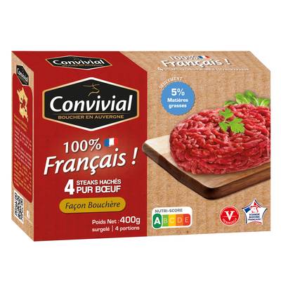 Convivial Steaks hachés pur boeuf VBF 5%mg, 4x100g