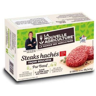 La Nouvelle Agriculture Steak haché pur boeuf façon bouchère 15%mg, 4x125g