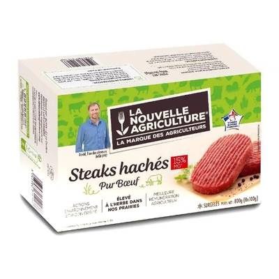 La Nouvelle Agriculture Steaks hachés pur boeuf 15%mg, 8x100g