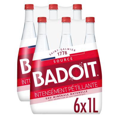 Badoit Eau gazeuse minérale naturelle, intensément pétillante, Lot de 2 - 6x1L