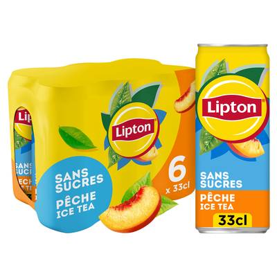 Lipton Thé glacé saveur pêche zéro sucres, 6x33cl