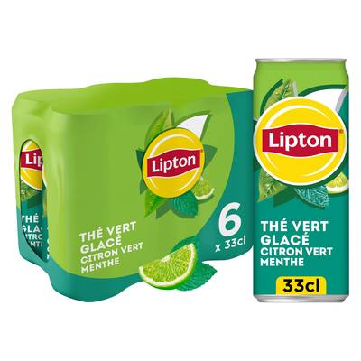 Lipton Thé vert glacé saveur citron vert menthe, 6x33cl