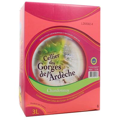 Chardonnay Blanc IGP Cellier des gorges de l'Ardèche, Bag in box 3L