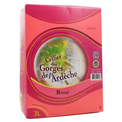 Ardéche rosé IGP Cellier des gorges de l''Ardèche 12.5°, Bag in box 3L