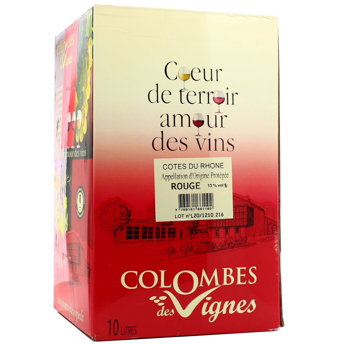 Côtes du Rhône rouge AOP Colombes des vignes 13°, Bag in box 10L