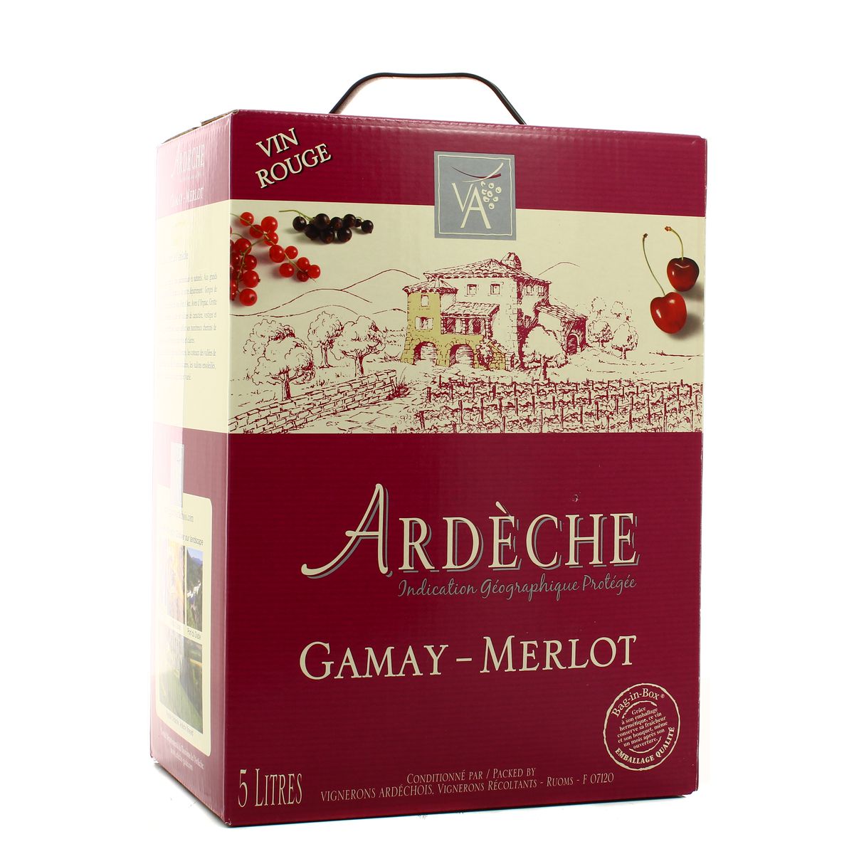 Gamay Merlot rouge Vin de Pays de l'Ardèche 13.5°, Bag in box 5L