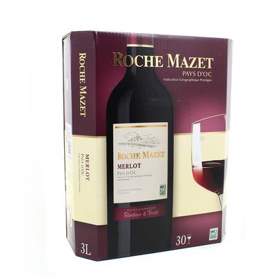 Vin de pays d'Oc rouge IGP La Roche Mazet Merlot, Bag in box 3L