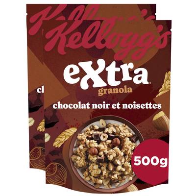 Kellogg's Céréales Extra Granola Chocolat Noir Noisettes, Lot de 2x500g