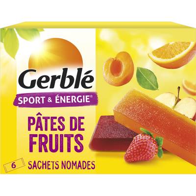 Gerblé Sport et Energie Pâtes de fruits- Pommes Fraise, Pommes Abricot, Pommes Orange Sport et Energie, 6 barres
