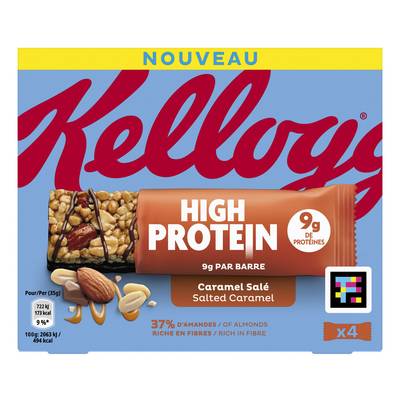 Kellogg's Barres de céréales protéinée au caramel salé, 4 barres