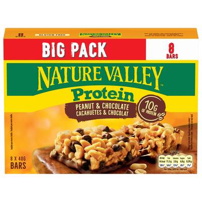 Nature Valley Barres de céréales cacahuètes et chocolat protéine, 8 barres
