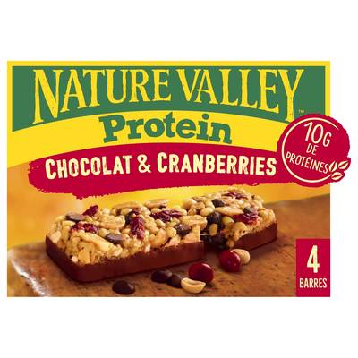 Nature Valley Barre de céréale protein chocolat et cranberries, 4 barres