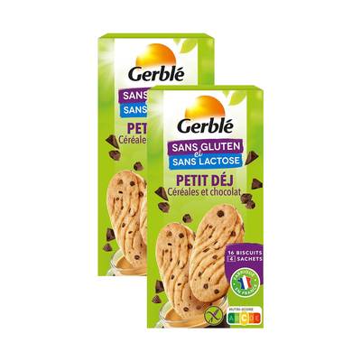 Gerblé Sans Gluten Sans Lactose 16 Biscuits Petit Déj Céréales et chocolat sans gluten et sans lactose, Lot de 2x200g