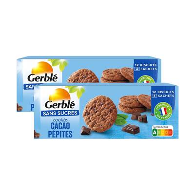 Gerblé Sans Sucres 12 Cookies Cacao Pépites de Chocolat Sans Sucres, Lot de 2x130g