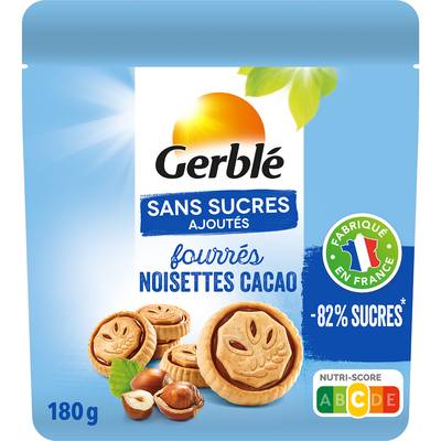 Gerblé Sans Sucres Ajoutés Biscuits Fourrés Noisette Cacao -82% de sucres en moins, 180g
