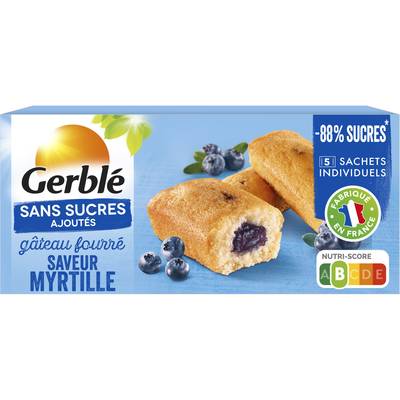 Gerblé Sans Sucres Ajoutés Gateau Fourré Saveur Myrtilles Sans Sucres Ajoutés -89% de sucres en moins, 150g