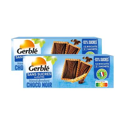 Gerblé Sans Sucres Ajoutés 12 Biscuits Fondant Choco Noir -93% de sucres en moins, Lot de 2x126g
