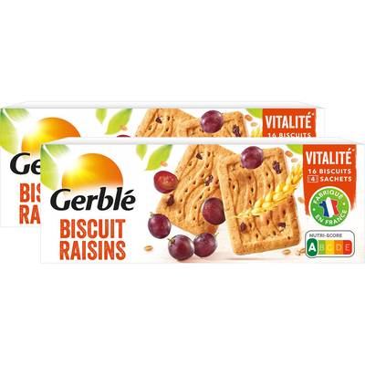 Gerblé Vitalité 16 Biscuits Raisins -43% de sucres en moins, Lot de 2x270g