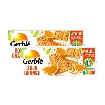 Gerblé Vitalité 20 Biscuits Soja Orange -39% de sucres en moins, Lot de 2x280g