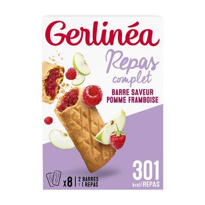 Gerlinéa 8 Barres fourrées pomme framboise -32% de sucres en moins, 8x45g
