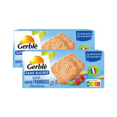 Gerblé Sans Sucres 12 Biscuits Sablé saveur Framboise Rooibos, Lot de 2x132g
