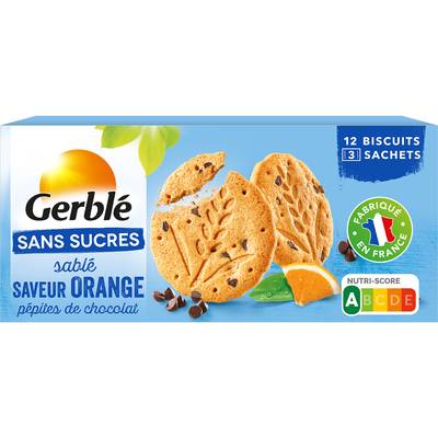 Gerblé Sans Sucres 12 Sablés Saveur Orange et Pépites de Chocolat, 132g