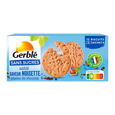 Gerblé Sans Sucres 12 Sablés Noisettes et Pepites de Chocolat, 132g