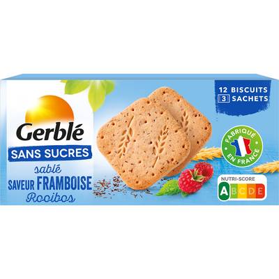 Gerblé Sans Sucres 12 Biscuits Sablé saveur Framboise Rooibos, 132g
