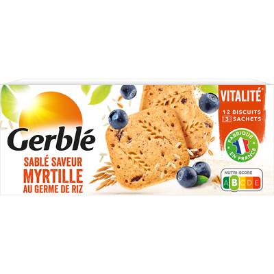 Gerblé Vitalité 12 Sablés Saveur Myrtille aux germes de Riz -46% de sucres en moins, 140g