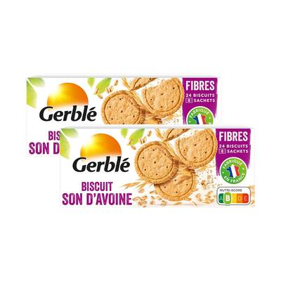 Gerblé Fibres 24 Biscuits au Son d'Avoine - 46% de sucres en moins, Lot de 2x144g
