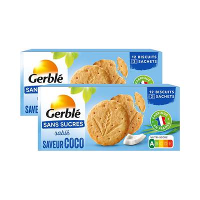 Gerblé Sans Sucres 12 Biscuits saveur coco sans sucres, Lot de 2x132g