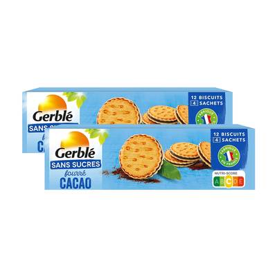 Gerblé Sans Sucres 12 Fourrés cacao sans sucres, Lot de 2x185g