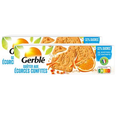 Gerblé Teneur Réduite 20 Goûters aux écorces confites -35% de sucres en moins, Lot de 2x360g