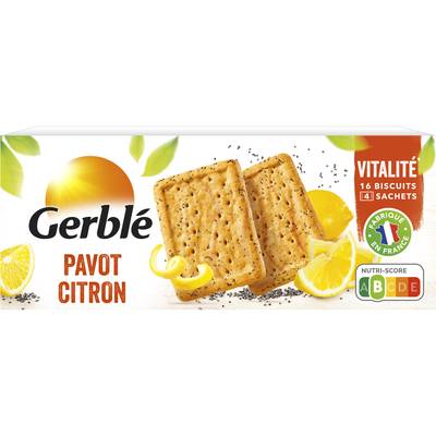 Gerblé Vitalité 16 Biscuits Pavot Citron -46% de sucres en moins, 200g