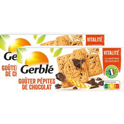 Gerblé Vitalité 12 Goûters pépites de chocolat -32% de sucres en moins, Lot de 2x250g