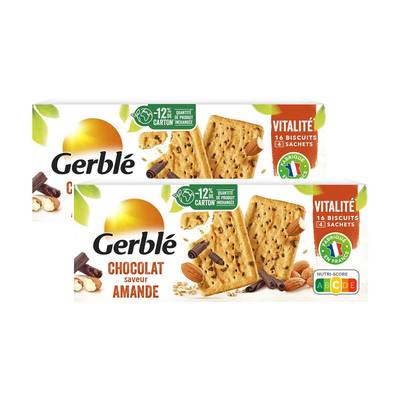 Gerblé Vitalité 16 Biscuits Chocolat Amande -43% de sucres en moins, Lot de 2x200g
