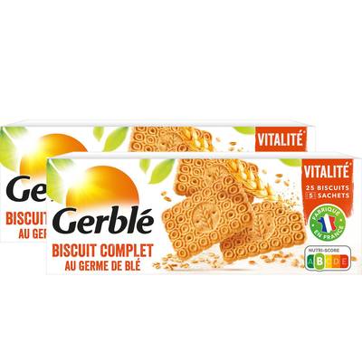 Gerblé Vitalité 25 Biscuits complets au germe de blé -32% de sucres en moins, Lot de 2x210g