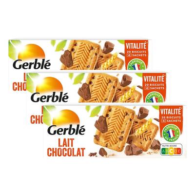 Gerblé Vitalité 20 Biscuits Lait Chocolat, Lot de 3x230g