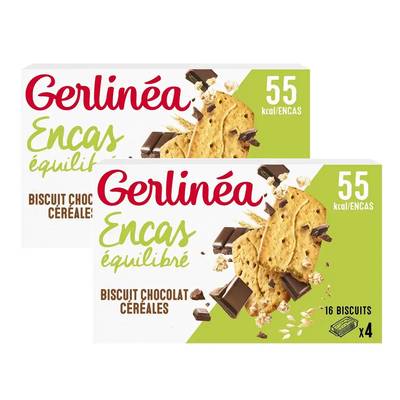 Gerlinéa 4 Biscuits chocolat céréales -49% de sucres en moins, Lot de 2x200g
