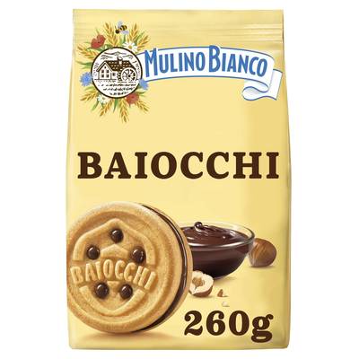 Mulino Bianco Biscuits Baiocchi fourrés à la Crème aux Noisettes et au Cacao, 260g