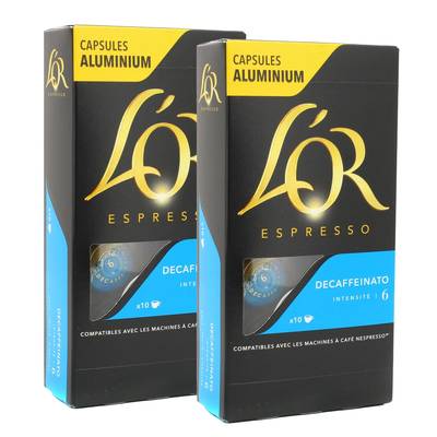 L'or Espresso Café Décaffeinato intensité 6, Lot de 2x10 capsules