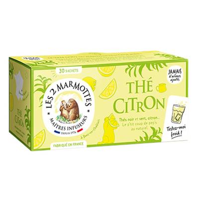 Les 2 Marmottes Thé noir et vert Citron, 30 sachets