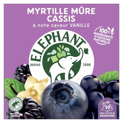 Elephant Infusion Myrtille Mûre Cassis Vanille, 20 sachets