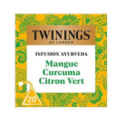 Twinings Infusion Ayurveda Mangue Curcuma et Citron Vert, 20 sachets