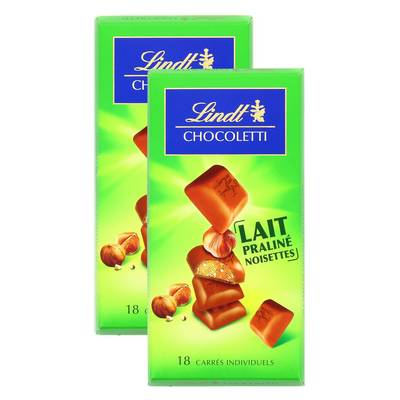 Lindt Chocoletti lait praliné noisettes, Lot de 2x100g