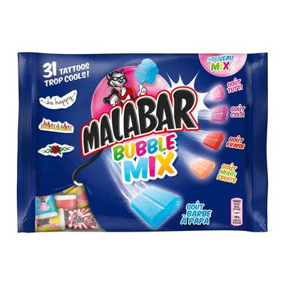 Malabar Chewing gum Bubble Mix 5 parfum, 214g
