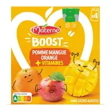 Materne Gourdes pomme mangue orange sans sucres ajoutés, vitamines, 4 gourdes de 90g