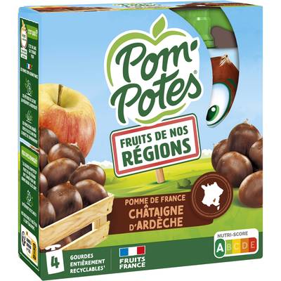 Pom Potes Compote Gourde Pomme Chataigne, 4 gourdes de 90g