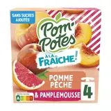 Pom Potes Gourdes purée pomme pêche et pamplemousse sans sucres ajoutés, 4 gourdes de 90g